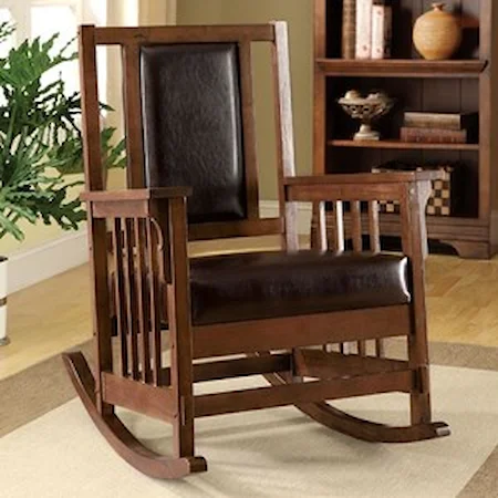 Mission Arts and Crafts Faux Leather Rocking Chair